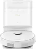 A white robot vacuum cleaner with its charging and cleaning dock. Produktbild-Vorschau
