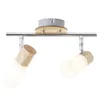 A ceiling spotlight with two adjustable heads, featuring a metal bar and wooden accents. Produktbild-Vorschau