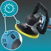 A close-up marketing image of a blue and black polisher with a yellow polishing pad, showing a speed dial and a timer icon. Voir les images du produit