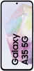 A Samsung Galaxy A35 5G smartphone in Awesome Lilac color, displayed vertically against a background with abstract geometric shapes in pastel colors. Podgląd zdjęcia produktu