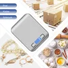 A collage of images showcasing a digital kitchen scale alongside various items like jewelry, ingredients, and shipping boxes. Produktbild-Vorschau