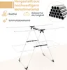 A white, foldable drying rack with multiple levels and wings, shown against a light gray and white background. Text overlays highlight product features. Anteprima dell’immagine prodotto