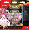 The image shows the packaging of a Pokémon Mega-Kampfdeck, featuring artwork and a list of cards included. Produktbild-Vorschau