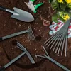 Gardening tools and a plant are arranged on soil. Produktbild-Vorschau