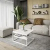 A modern living room scene with a sofa, coffee table, ottoman, and plant. Produktbild-Vorschau