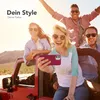 Four friends are taking a selfie in a red jeep on a sunny day. Produktbild-Vorschau