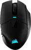 A black wireless gaming mouse with RGB lighting. Produktbild-Vorschau
