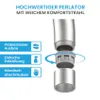 Diagram showing the features of a faucet aerator, including easy removal, descaling, and manual unscrewing. Produktbild-Vorschau