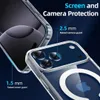 Close-up of a clear phone case on a dark blue background, highlighting screen and camera protection features. Produktbild-Vorschau