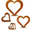 A set of four rusted metal heart-shaped decorations of varying sizes, arranged on a white background. Produktbild-Vorschau