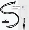 A black lanyard with a phone case and a phone attached to it, presented on a light gray and white background. Produktbild-Vorschau