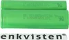 Two green cylindrical batteries are shown side-by-side against a white background. Below the batteries is a white sticker with black text. Produktbild-Vorschau