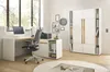 A modern home office setup with a desk, chair, and storage unit. Produktbild-Vorschau