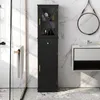 A black bathroom cabinet is shown in a modern bathroom setting. Náhled obrázku produktu