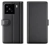 A black leather flip case for a smartphone, shown from the front and back. Produktbild-Vorschau