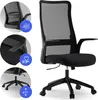 A black mesh office chair is shown with close-up insets highlighting its features. Podgląd zdjęcia produktu