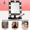A makeup mirror with lights and three smaller images showing common makeup application problems. Produktbild-Vorschau