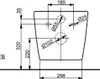 Technical drawing of a toilet bowl with dimensions and hole placements. Anteprima dell’immagine prodotto