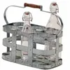 A galvanized metal carrier with a wooden handle holding two glass bottles with swing tops. Produktbild-Vorschau