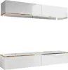 A white, high-gloss wall-mounted cabinet and a matching TV stand with gold trim, displayed against a white background. Produktbild-Vorschau