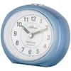 A blue analog alarm clock with a white face and black hands. Produktbild-Vorschau