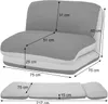 Diagrams showing the dimensions of a folded and unfolded sofa bed. Produktbild-Vorschau