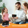 A family (father, mother, and daughter) is sitting on a couch, and the father is presenting a gift to the daughter. Produktbild-Vorschau