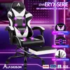 A gaming chair with various features highlighted by overlays. Podgląd zdjęcia produktu