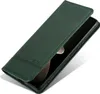 A green leather flip case for a smartphone, shown at an angle with the cover open. Produktbild-Vorschau