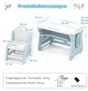 A diagram showing a child's desk and chair set with dimensions and accessories. Produktbild-Vorschau