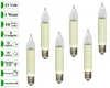 A product shot of six candle-shaped light bulbs with a white background and informational text on the left side. Produktbild-Vorschau