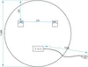 Diagram showing the dimensions and mounting points of a round mirror with LED lighting. Voir les images du produit