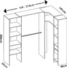 A line drawing of a large corner wardrobe with shelves and a hanging rail. Produktbild-Vorschau