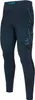 A pair of dark blue thermal leggings with a geometric teal pattern on the side of the right leg. Podgląd zdjęcia produktu
