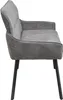A side view of a gray upholstered bench with black legs, isolated on a white background. Produktbild-Vorschau