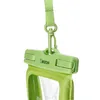 A close-up shot of a green waterproof phone case with a lanyard attachment. Produktbild-Vorschau