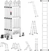 A collage of various configurations of a multi-purpose aluminum ladder against a white background. Voir les images du produit