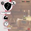 A marketing image showing wine bottles and a wine glass next to a wooden crate, with various icons and text highlighting product features. Náhled obrázku produktu