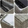 A collage of four close-up images showing details of a grey poly rattan garden box. Produktbild-Vorschau