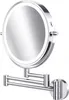 A silver LED makeup mirror with a double arm mounted on a wall. Produktbild-Vorschau