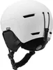 A white ski helmet with black ear pads and straps, shown from a side-rear angle. Anteprima dell’immagine prodotto