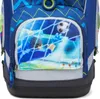 A close-up view of the front pocket of a backpack, featuring a graphic of a soccer goalkeeper saving a goal. Produktbild-Vorschau