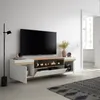 A modern living room with a TV stand featuring an electric fireplace. Produktbild-Vorschau