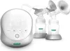 A white electric breast pump with two attached bottles and funnels, set against a white background. Podgląd zdjęcia produktu