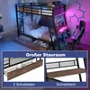 A bunk bed with a desk and gaming chair setup, featuring LED lighting and storage drawers. Voir les images du produit