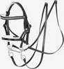 A black and white horse bridle with silver metal fittings, presented against a plain white background. Náhľad obrázku produktu