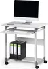A white computer workstation on wheels, with a monitor, keyboard, mouse, and binders. Anteprima dell’immagine prodotto