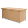A beige outdoor storage box with a woven texture, shown from a side angle against a white background. Produktbild-Vorschau