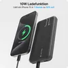 A smartphone is being charged by a power bank, with text indicating charging speed. Produktbild-Vorschau