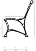 A black metal bench leg with dimensions labeled. Anteprima dell’immagine prodotto